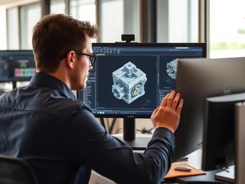 A 3D CAD model on screen during a design training session