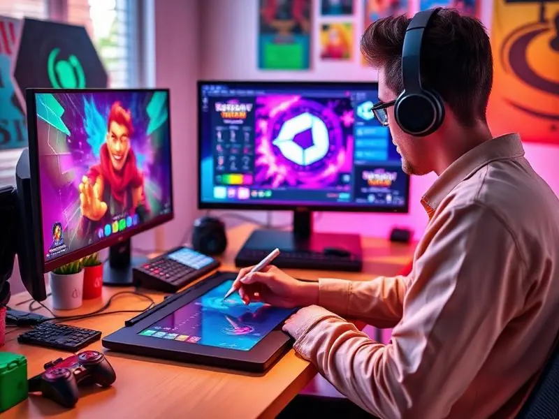 A creative studio with workstations for digital art and animation